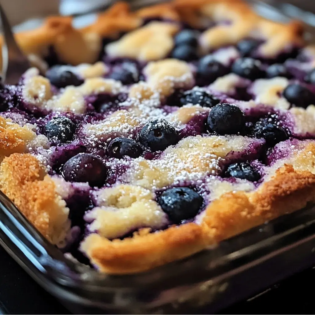 Protein-packed blueberry cottage cheese breakfast bake in glass dish