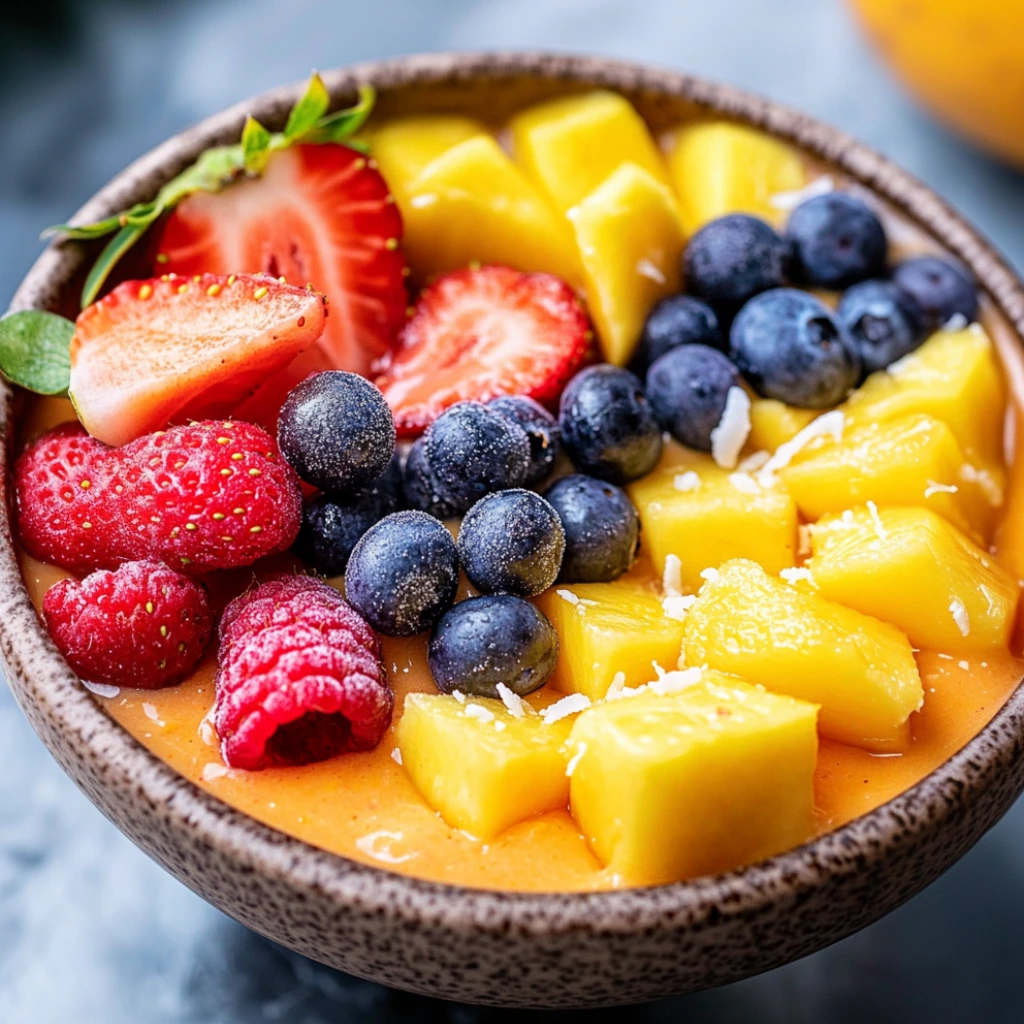 Tropical Smoothie Bowls with fresh fruit and granola