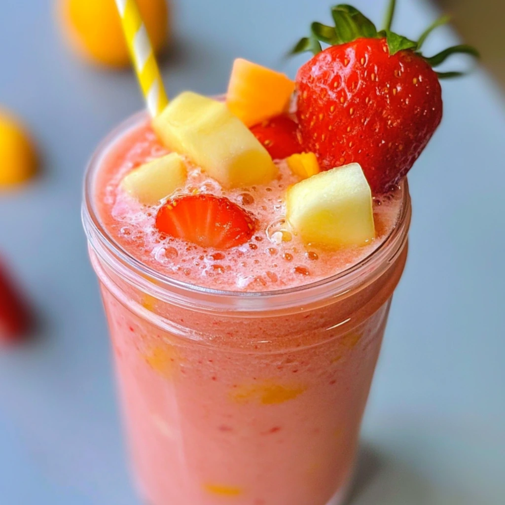 Bahama Mama Tropical Smoothie Recipe served in a mason jar with tropical garnishes