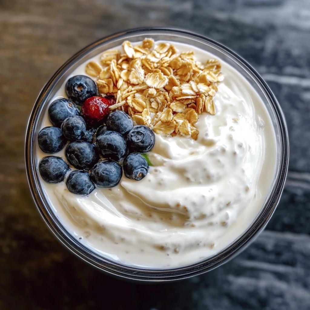 Fluffy yogurt bowl topped with blueberries and granola