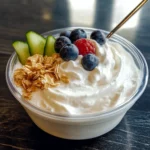Fluffy yogurt bowl topped with blueberries and granola