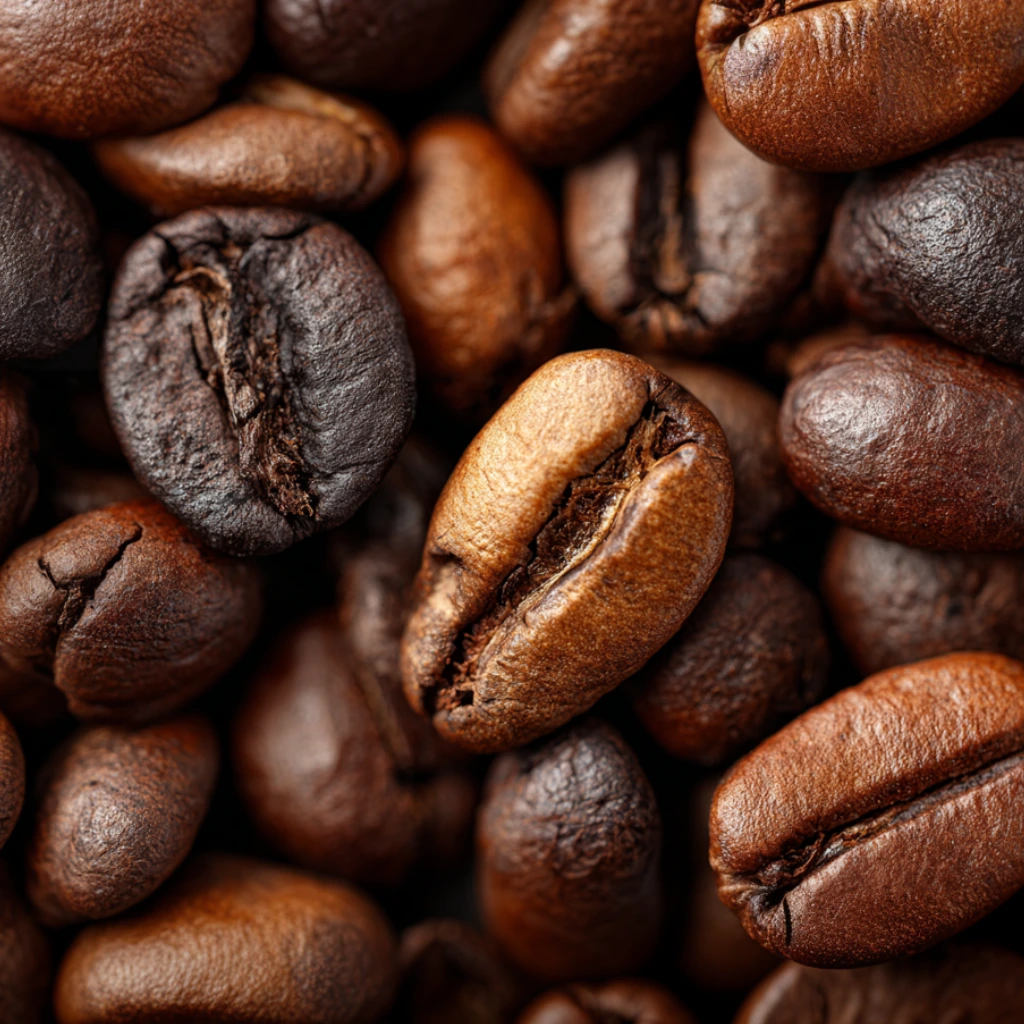 Close-up of roasted coffee beans used in Greek caf&eacute; frappe