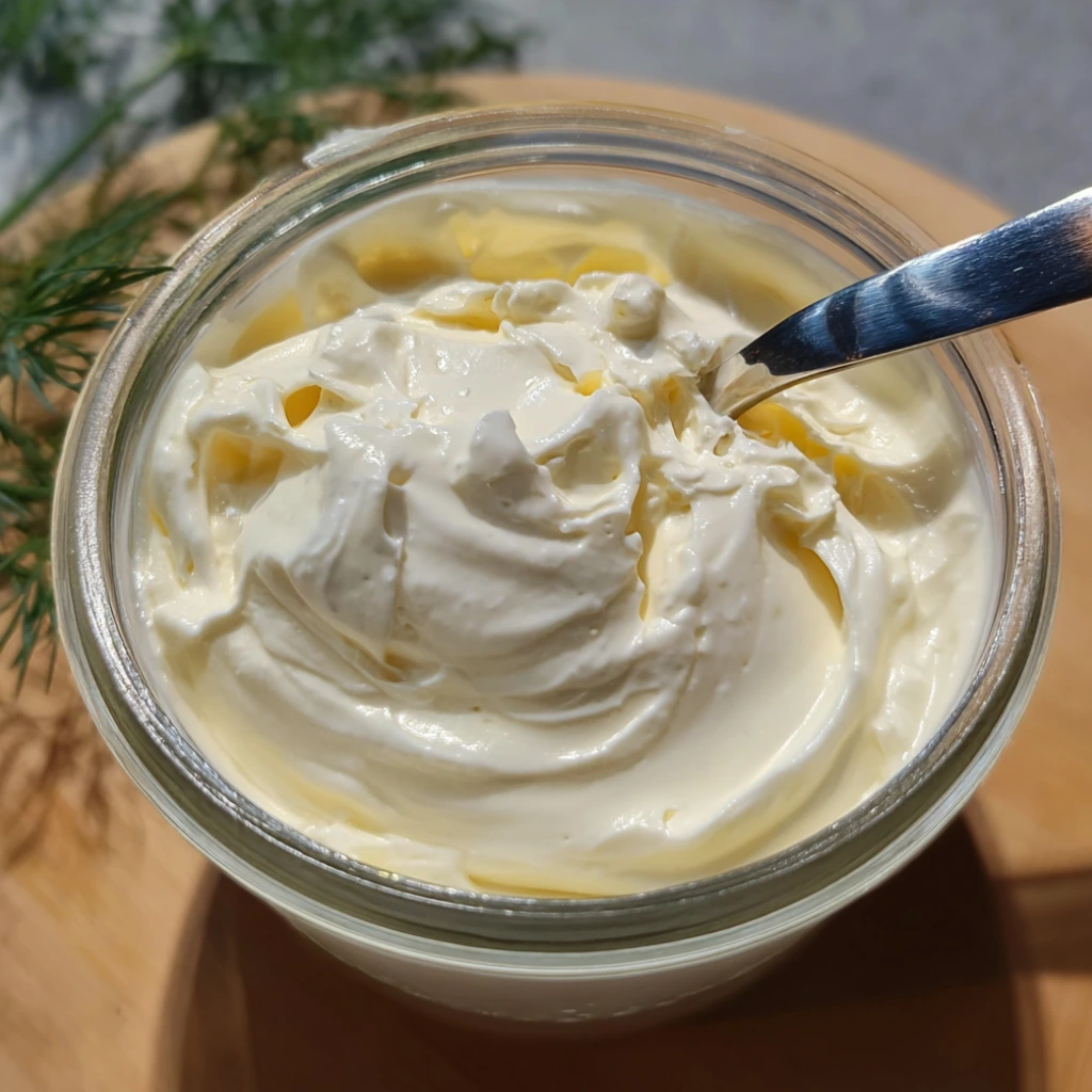 Bowl of thick and creamy mayonnaise made with Greek yogurt