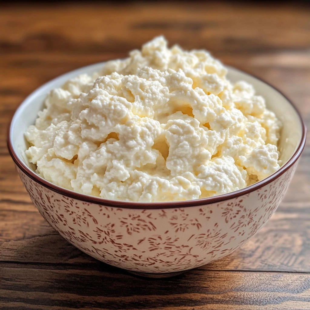 Close-up of low-fat cottage cheese in a white decorative bowl