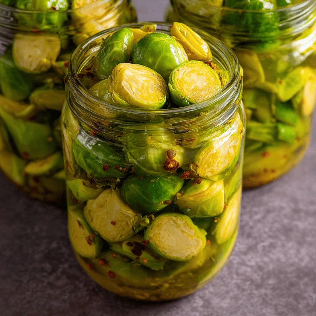 pickled brussel sprouts in jars with spices