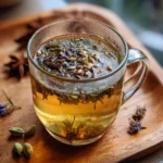 bariatric seed tea recipe in a clear mug with visible cumin and fennel seeds